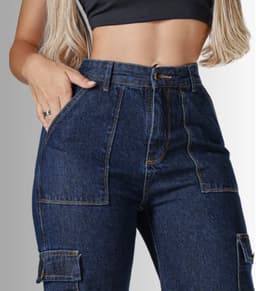 Calça Cargo Jeans Wide Leg