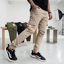 Calça Jogger Cargo Com Punho Sarja