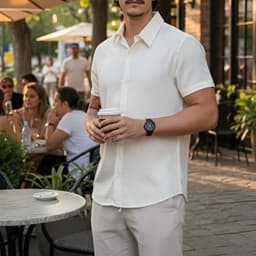 Camisa De Linho Masculina Manga Curta