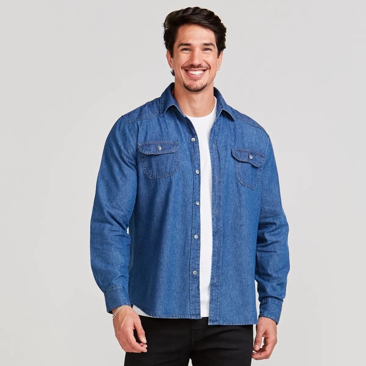 Camisa Social Jeans Manga Longa