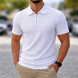 Polo Manga Curta Com Ziper Canelada