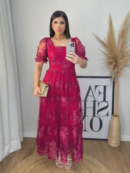 Vestido Longo Tule Bordado